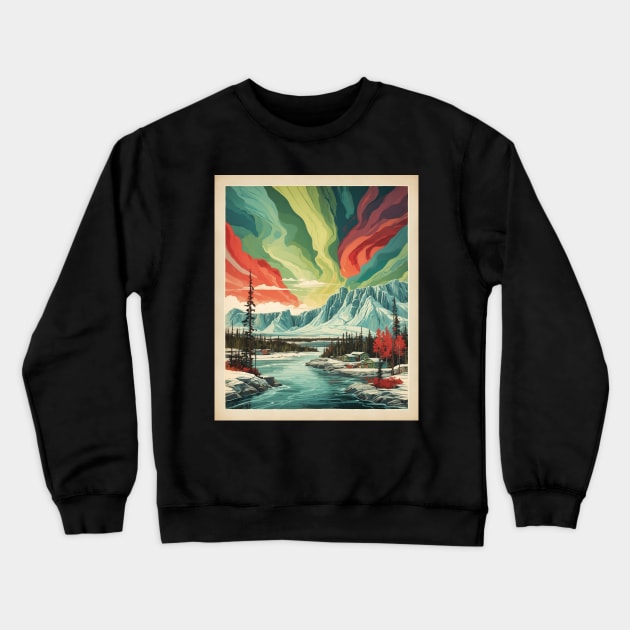 Yellowknife Canada Aurora Borealis Vintage Travel Poster Tourism Art Crewneck Sweatshirt by TravelersGems